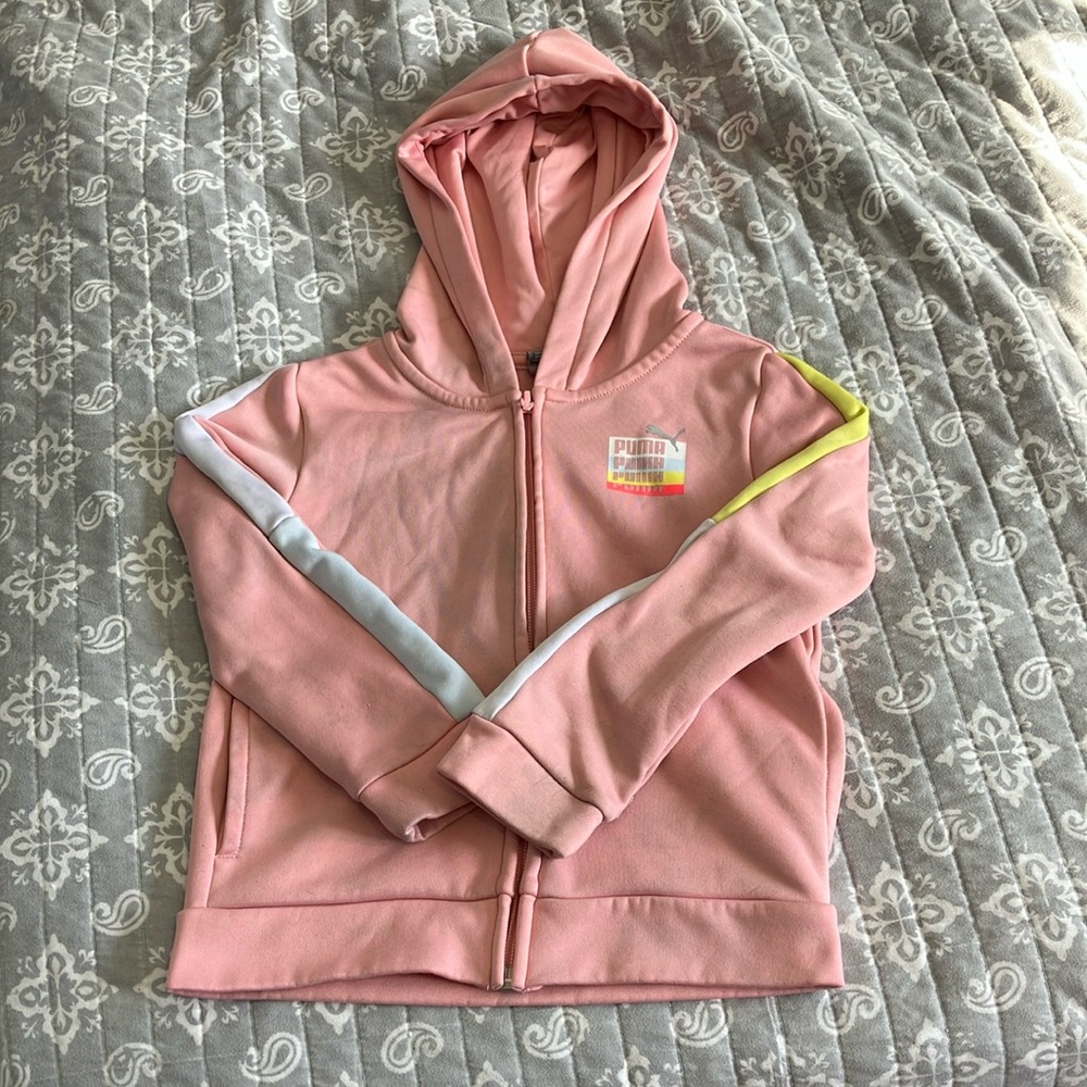 Puma Pink and Yellow Sporty Zip-Up Jacket